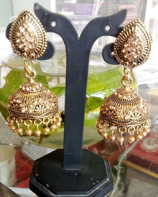 bhumi creation Traditonal Ethnic Pearl Studed Gold Platted Big Oxxidize Jhumka Jhumki For Women Brass Jhumki Earring