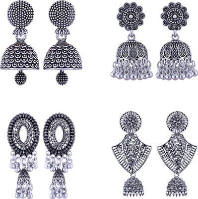 VIGHNAHARTA Antique Oxidised Jhumka Earring Combo set (4 Pair Earring) German Silver Jhumki Earring
