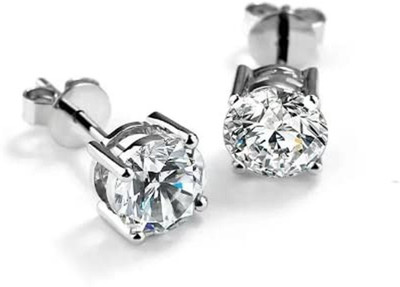 VAGHBHATT Vaghbhatt Stylish Solitaire Crystal Stud Earrings for Men & Boys – Silver Finish Crystal Stainless Steel Stud Earring