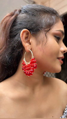 TheVastras Bright Red hoop earrings Citrine Alloy Hoop Earring