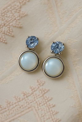 pas Unique Pearl & white blue Stone Stud Earrings for Women and Girls Cubic Zirconia, Beads Alloy Stud Earring, Rhinestone Studs, Plug Earring, Earring Set, Drops & Danglers
