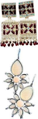 Hernger traders Earring-Box-009_02 & Flower_Kundan_Beige_01 Cubic Zirconia Alloy Earring Set