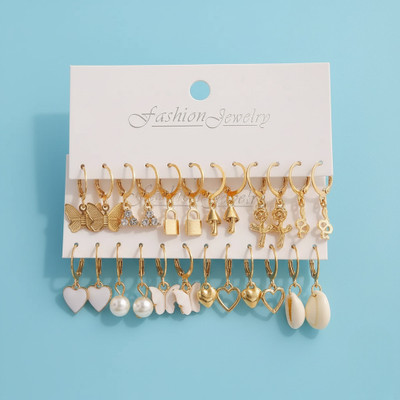 JDENTERPRISES Combo Of 12 Pair Love Pearl Lock Snake Butterfly Mushroom Earrings Set For Women Pearl Alloy Hoop Earring