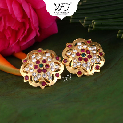 VIGHNAHARTA Stud CZ Alloy Gold Plated Earrings for Women & Girls [VFJ2767ERG] Cubic Zirconia Brass Stud Earring