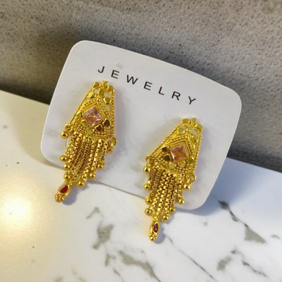 KAVY JEWELLRY 1 GRAM GOLD PLATED JHUMKI ( STUD ) EARRINGS FOR WOMEN/GIRLS. Cubic Zirconia Brass Chandbali Earring