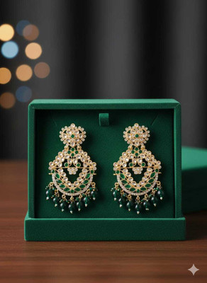 Varnika Creations Gold Plated Stones Beads Traditional Chandbali Earrings for Women and Girls Alloy Chandbali Earring