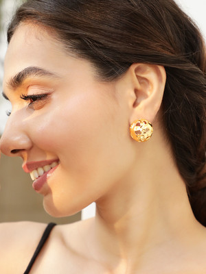 RUBANS Rubans 18K Gold Plated Openwork Round Stud Earrings Brass Stud Earring
