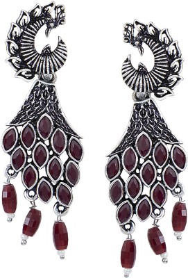 AlamodFashion Alamod Peacock Oxidize Festive Silver Plated Earring Ruby, Beads Alloy Drops & Danglers