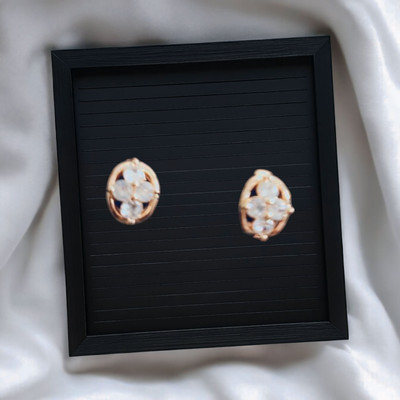 MA FASHION Crystal Stud Earrings, Rose Gold Plated, Oval Design Cubic Zirconia Alloy, Brass Hoop Earring