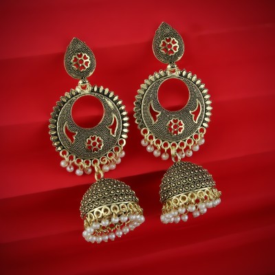 Golden Diva Golden Oxidised Well Quality Earring Set for Women & Girls Beads Brass Jhumki Earring