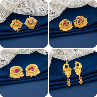 LaChoiceIt Pack of 4 Pair Traditional Gold Pleted Earring Collection Brass Earring Set