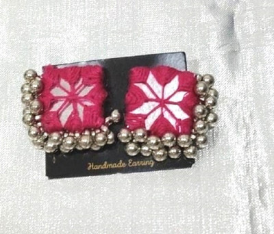 Guruji Creations Square Shape Handmade Earrings Fabric Stud Earring