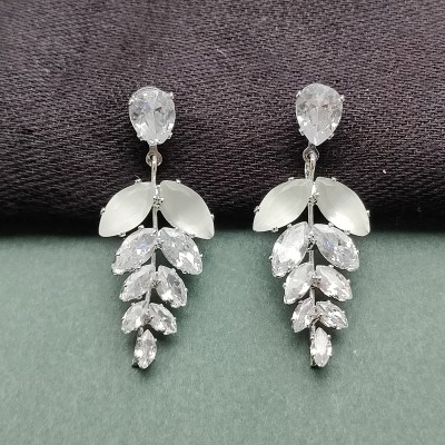 AKINOM Stylish Silver Drop Earring For Girls and Women Crystal Alloy Drops & Danglers