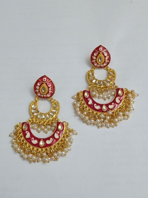 alysa Kundan Meena Pearl Copper Chandbali Earring