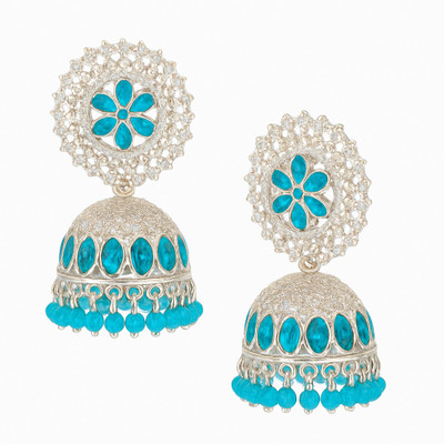 ABC Silver-Plated Blue Stone Jhumka Earrings for Women & Girls Alloy Jhumki Earring