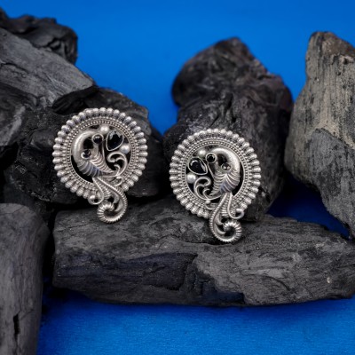 Sanseeta Silver toned brass Peacock Studs Brass Stud Earring