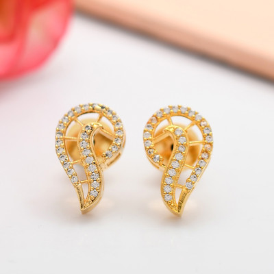 Voylla Sparkling Elegance Golden Glow American Diamond Studs Earrings Cubic Zirconia Brass Stud Earring