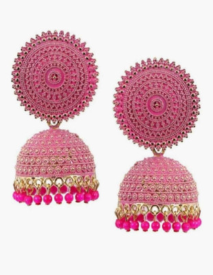 pas Traditional dark pink golden Oxidized Beaded Jhumka Earrings for Women & Girls Beads, Pearl Alloy Stud Earring, Plug Earring, Jhumki Earring, Earring Set, Drops & Danglers