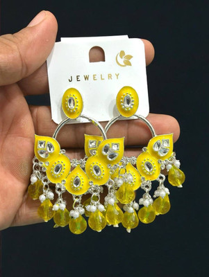 JKFASHION Vibrant Yellow Dangling Earrings for Women Jewellery for Festive & Casual Wear Alloy Drops & Danglers