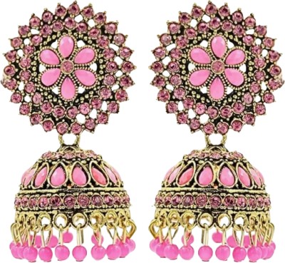 Shree Ju Traditional and Attractive Pearl Floral Zircon Pink Jhumka For Girls and Women Pearl, Beads, Zircon Brass, Stone Jhumki Earring