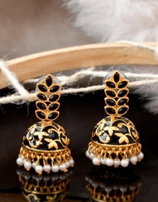 JEWERICHE Attractive Leaf Petals Design Leaf Meena Jhumki Earring Alloy Jhumki Earring