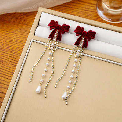 Celestria Red Bow Korean Drop and Dangler Earrings Alloy Drops & Danglers