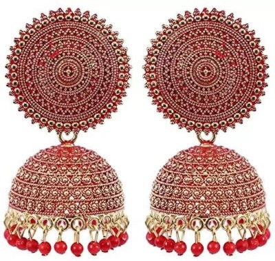 heertrend Red Jhumki Earrings for Women- Traditional Bollywood Ethnic Bridal Wedding Bronze Jhumki Earring