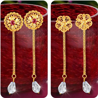 VIGHNAHARTA Removable Studs 2 pair Stud 1 chain drop earring for women and Girls Crystal Alloy Drops & Danglers, Stud Earring