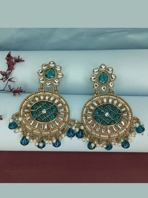 ANOUK Anouk Gold-Plated Kundan Studded Contemporary Shaped Drop Earrings Brass Drops & Danglers