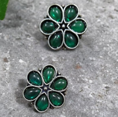 Kavi Traders Collection Flowers Shape Green Crystal Alloy Stud Earring