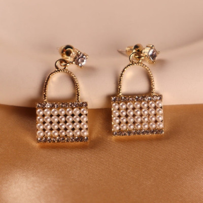 MAHADEV CREATION Golden Purse Beads Zircon Dangle Earrings Crystal Alloy Stud Earring