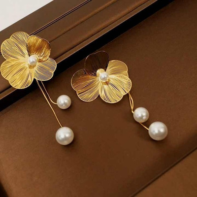ADORNITY Elegant Floral Pearl Drop Earrings for Women and Girls Korean Jewellery Pearl Alloy Stud Earring