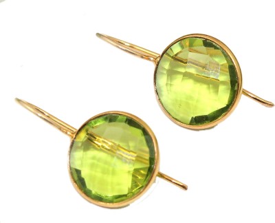 G-Vogue G-Vouge Peridot Quartz Round Shape Yellow Gold Plated Earrings Peridot Brass Drops & Danglers