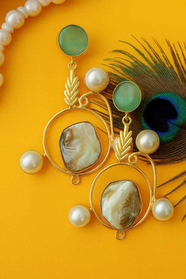 Aara ELEGANT BRASS WITH MONALISA STONE AND MOTHER OF PEARLS EARRINGS Mother of Pearl Brass Drops & Danglers