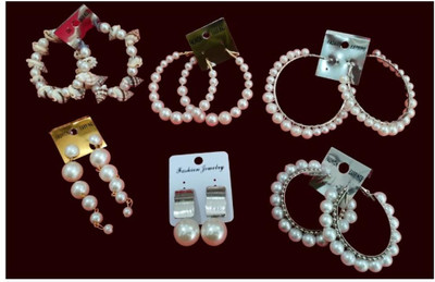 Ruhi PACK OF 6 PEARL EARRING Beads Alloy Cuff Earring