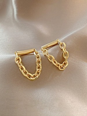 YELLOW CHIMES Gold Toned Interlinked Chain Dramatic Drop Earrings Metal Drops & Danglers