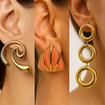 Ishtaara Combo Of 3 Stainless Steel Gold Plated Earrings For Women And Girls Stainless Steel Drops & Danglers
