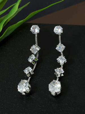 Sangria Sangria Silver-Plated Stunning American Diamond Studded Contemporary Earrings Beads Brass Drops & Danglers