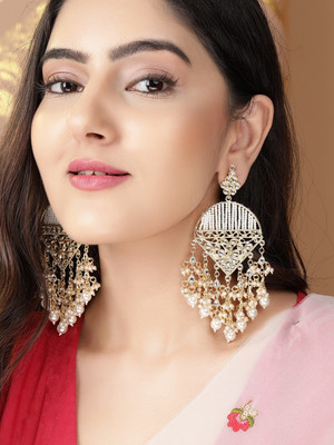 RUBANS Rubans Gold Plated Handcrafted Kundan with Pearls Chandbali Earrings Brass Chandbali Earring
