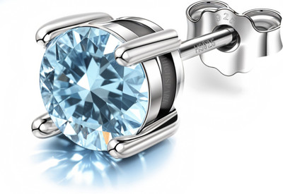 HighSpark 92.5 Silver Sparkling Aquamarine March Birthstone Solitaire Earrings Aquamarine Sterling Silver Stud Earring