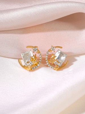 YELLOW CHIMES Crystal Studs Earrings | Moon Star Shaped Women Earrings Crystal Alloy Clip-on Earring