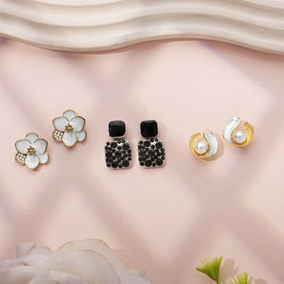 estailo fashion Butterfly Small Stud Star Pearl Drop Earrings Set of 3 Cubic Zirconia Alloy Earring Set