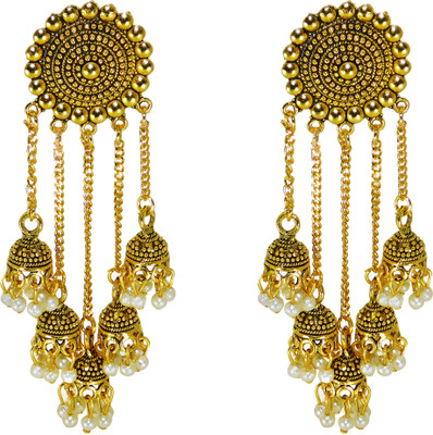 styldivine golden jhumki earrings for women long fancy party wear jhumki for girls Pearl Alloy Jhumki Earring