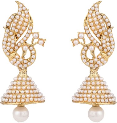 Jewels Capital Peacock Shape Gold Tone Stylish Pearl Jhumka Earring_JC Pearl Brass Jhumki Earring