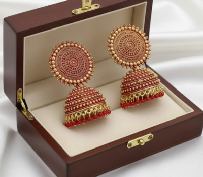 pas Traditional red Beaded Jhumka Earrings for Women- festivel Beads, Pearl Alloy Stud Earring, Jhumki Earring, Earring Set, Drops & Danglers, Plug Earring