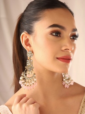 Priyaasi Kundan and Pink Beads Elegant Earrings Brass Drops & Danglers