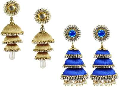 Sanj COMBO OF TWO PAIR THREE STEP JHUMKA EARRINGS Beads Fabric Jhumki Earring