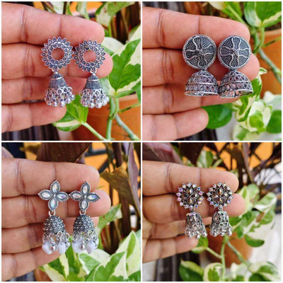 hibastore Oxidised Silver Jhumka Combo Pack of 4 Sets for Women & Girls Alloy Jhumki Earring