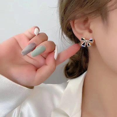AVR JEWELS Fashionable Elegant Zircon Black Bow Tie Earrings Alloy Stud Earring