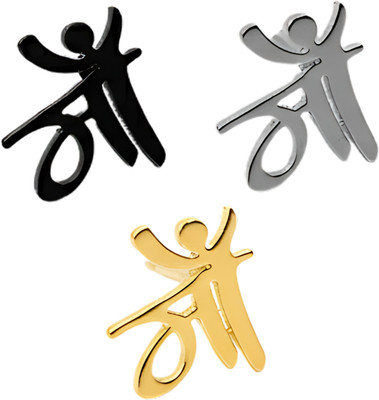 FOGGMART Maa Design Black, Silver & Gold Stud Earrings for Men, Single Wear, Screw Back Metal, Stainless Steel Earring Set, Stud Earring